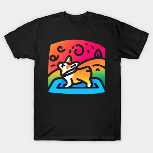 Corgi Yoga Pose Peaceful Sign Retro Colorful T-Shirt